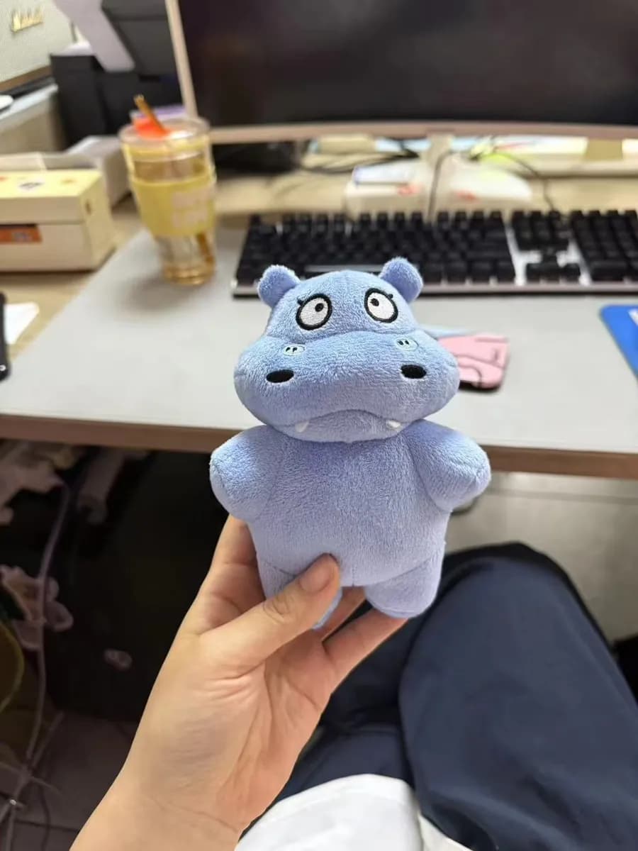 Blue hippo plush toy in soft velboa fabric