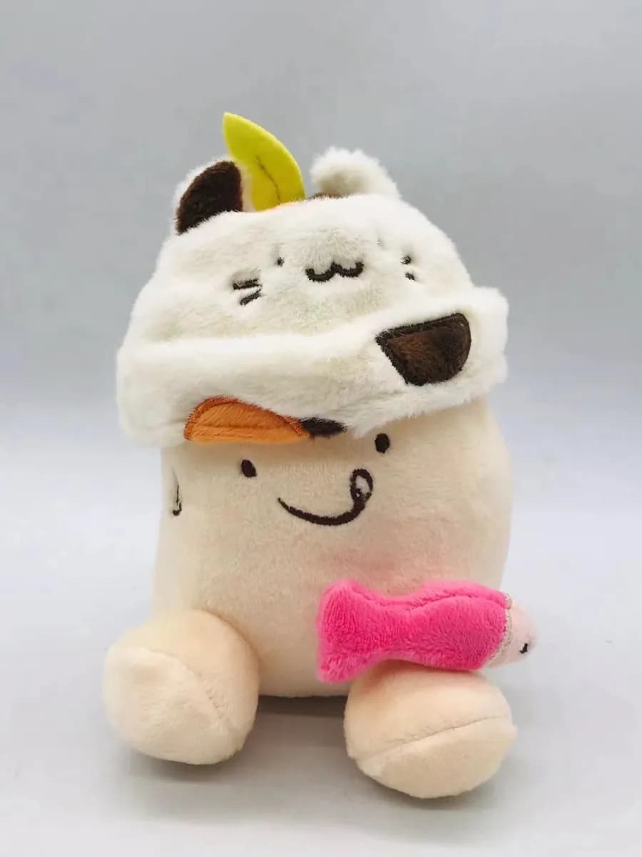 Cow character plush toy with a soft printed hood