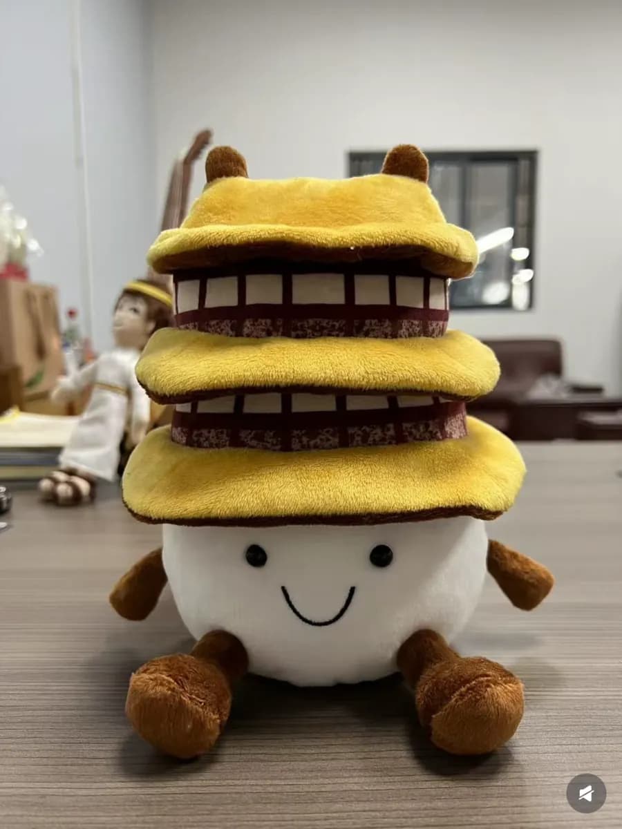 Pancake stack character plush toy with printed syrup