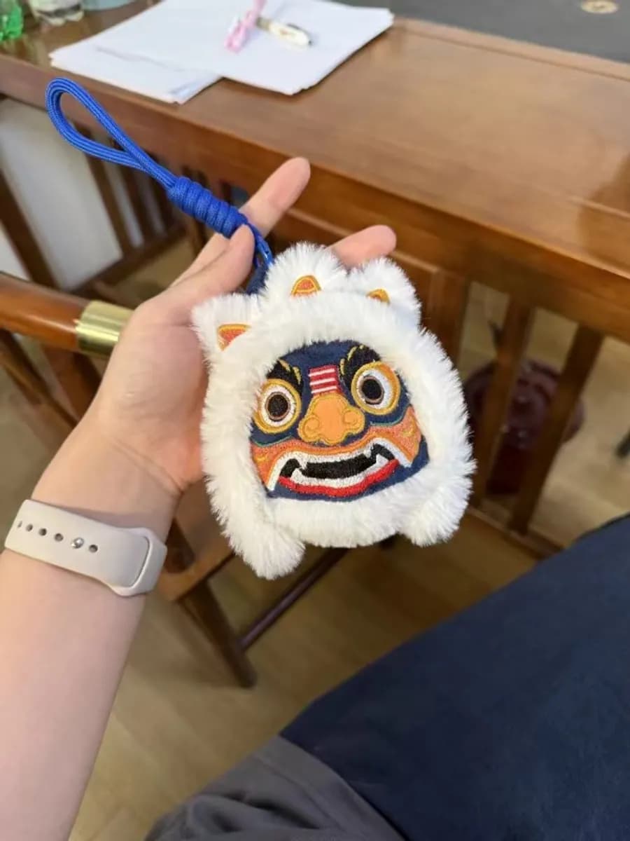 Lion dance plush coin purse keychain with a zip
