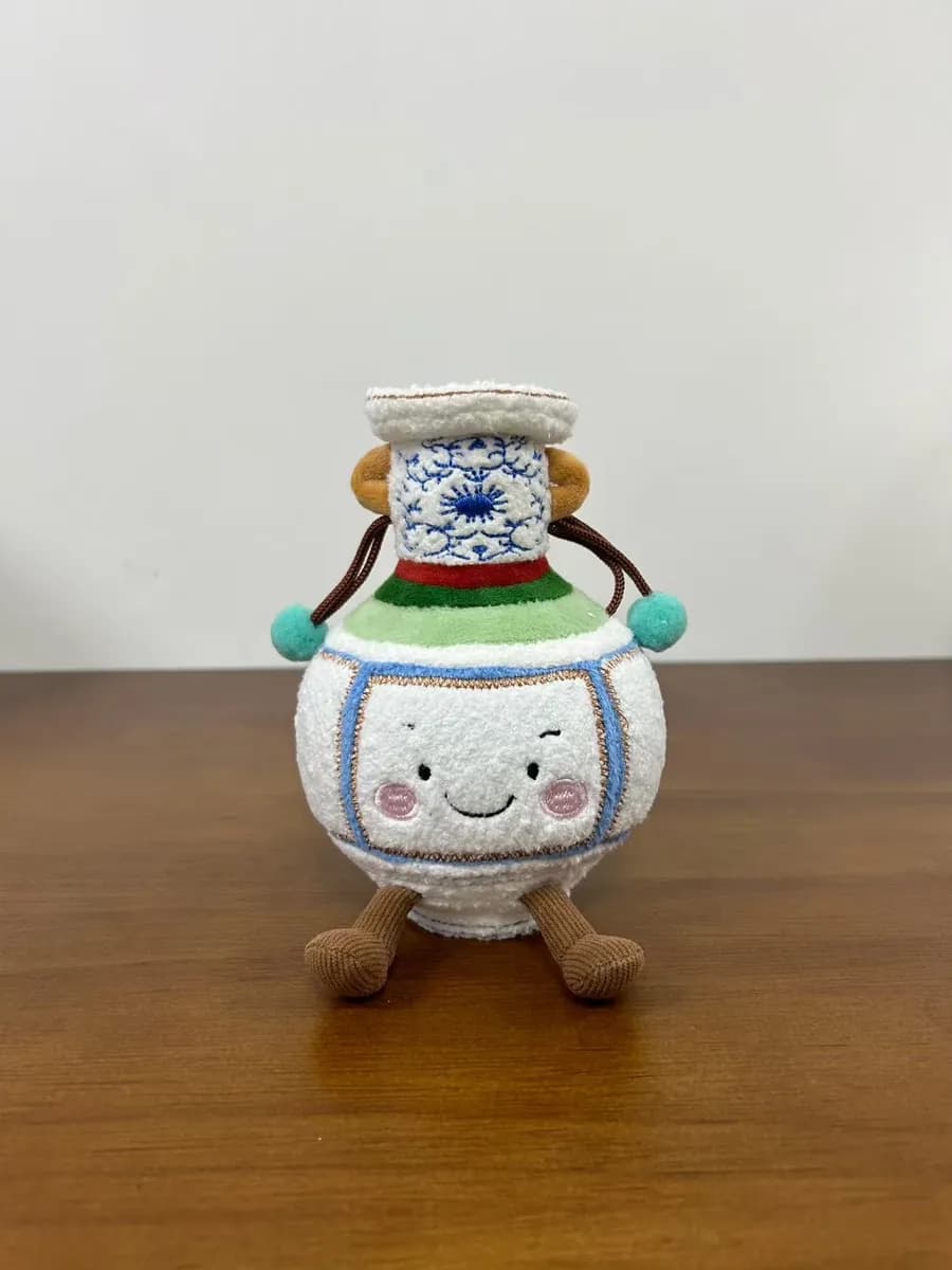 Porcelain jar plush souvenir with a printed pattern