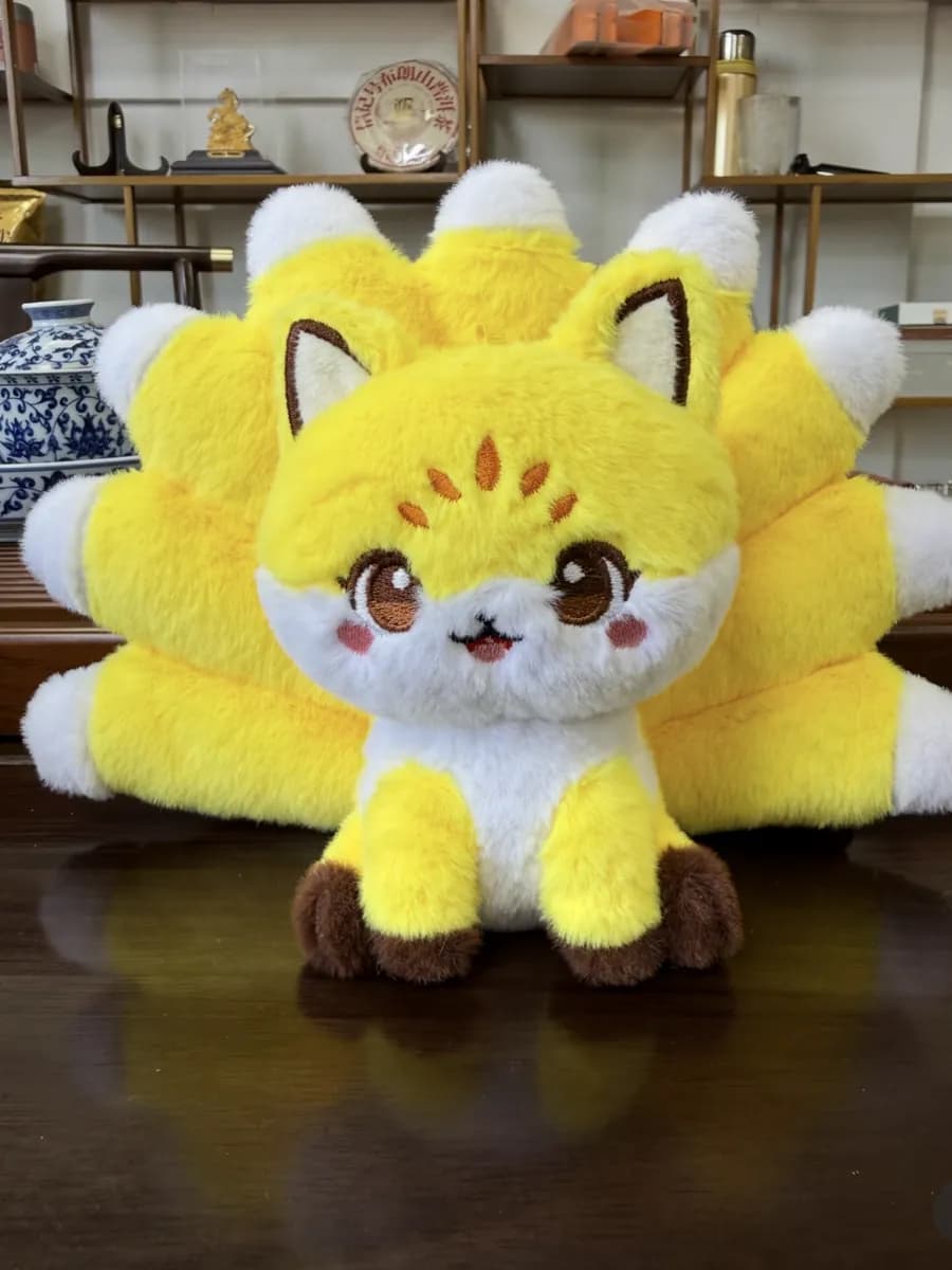 Sunflower cat mascot plush with a layered petal collar